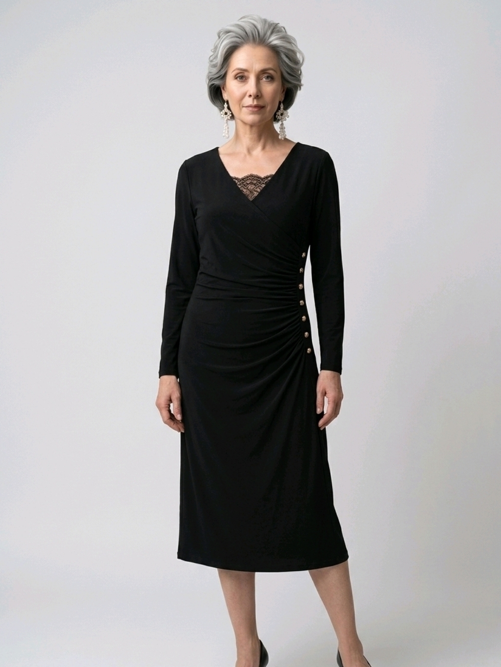 Elegant Black Button-Detail Dress
